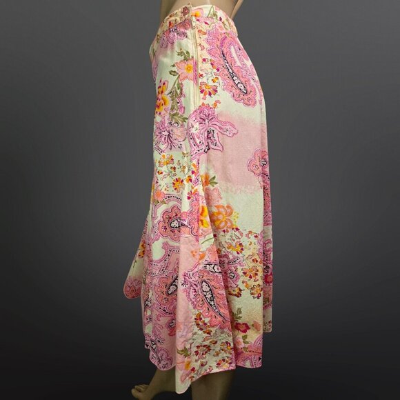 Y2K Pink Floral Paisley Midi Skirt Sequins Fairy Boho size M Cotton A Line - Picture 6 of 9